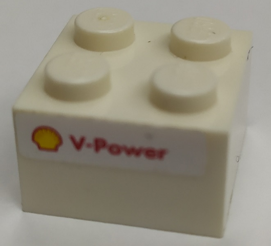 Lego Brick 2 x 2 with Shell Logo and Red 'V-Power' Pattern on Both Sides (Stickers) - Set 8155
