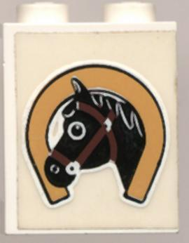 Lego Panel 1 x 2 x 2 - Solid Studs with Horseshoe and Black Horse Head Pattern (Sticker) - Set 6359