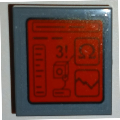 Lego Tile, Modified 2 x 2 Inverted with Red Screen with Lines, Text Windows, '3!', Omega and Graph Pattern (Sticker) - Set 76087