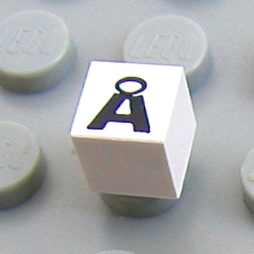 Lego Modulex Tile 1 x 1 with Å Print - Black Lining on Top and Sides / Modulex White