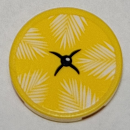 Lego Tile, Round 2 x 2 with Bottom Stud Holder with Seat Cushion with Palm Leaves Pattern (Sticker) - Set 41374