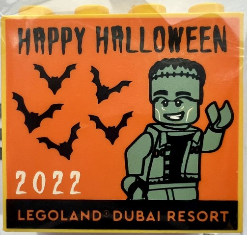 Lego Brick 2 x 4 x 3 with LEGOLAND Dubai Resort 2022 Happy Halloween Pattern
