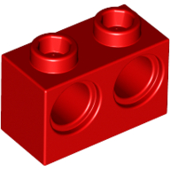 Lego Technic Brick 1 x 2 [2 Pin Holes] / Red