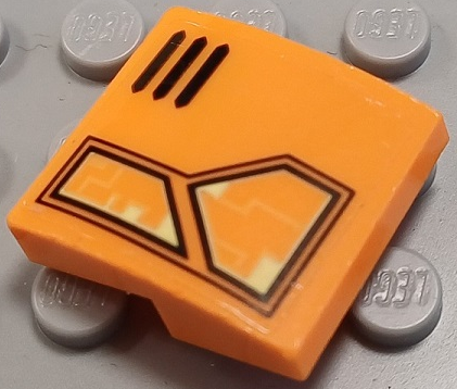 Lego Slope, Curved 2 x 2 x 2/3 with Armor Plates and Black Air Vent Lines Pattern Model Right Side (Sticker) - Set 70357 / Orange