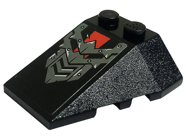 Lego Wedge 4 x 4 Triple with Stud Notches with Dark Bluish Gray Metal Plates, Rivets and Red Stripe Pattern (Sticker) - Set 80033
