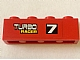 Lego Brick 1 x 4 with '7 TURBO RACER' Pattern Model Right Side (Sticker) - Set 7801 / Red