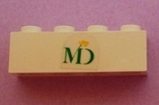 Lego Brick 1 x 4 with MD Foods Logo Pattern (Sticker) - Set 1952 / White