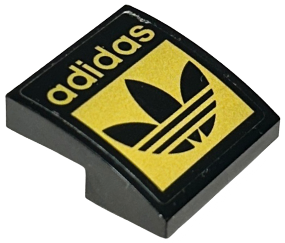 Lego Slope, Curved 2 x 2 x 2/3 with Black and Gold 'adidas' and Trefoil Logo Pattern (Sticker) - Set 40486 / Black