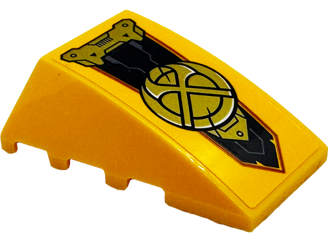 Lego Wedge 4 x 4 Triple Curved No Studs with Gold Armor Plates and Round Symbol on Black Background Pattern (Sticker) - Set 71833