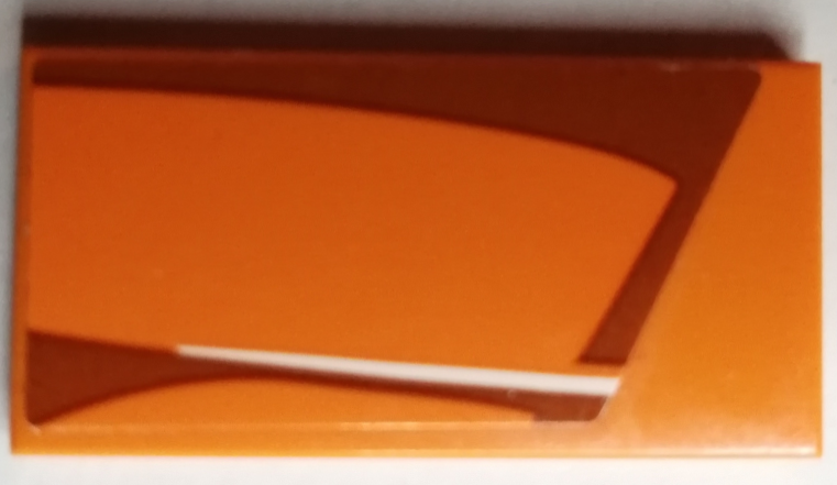 Lego Tile 2 x 4 with White Stripe and Dark Orange Pattern Model Right Side (Sticker) - Set 75880 / Orange