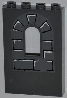 Lego Panel 1 x 4 x 5 Wall with Window with Bricks (3 Outlined on Arch), Black Mortar, White Highlights Pattern (Sticker) - Set 4194