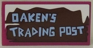 Lego Tile 2 x 4 with 'OAKEN'S TRADING POST' Pattern (Sticker) - Set 41066 / Magenta