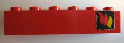 Lego Brick 1 x 6 with Classic Fire Logo Pattern Right (Sticker) - Sets 374-1 / 590 / Red