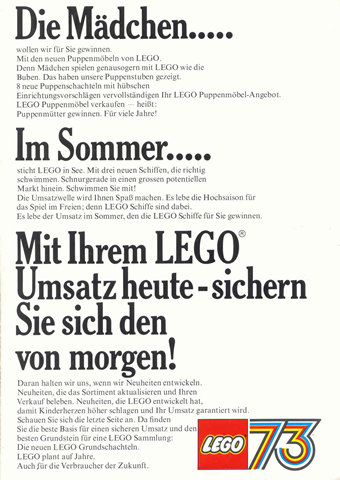 Lego 1973 Dealer German - Introducing Lego Sets for Girls (Homemaker)