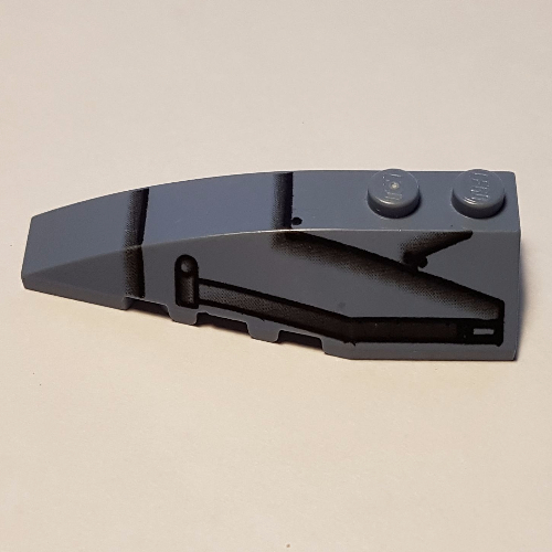 Lego Brick Wedged, Curved 6 x 2 Left with Black Lines and Panels (Speeder) Print / Sand Blue