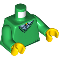 Lego Torso Sweater V-Neck over Button Down Blue Shirt Print, Green Arms, Yellow Hands / Green