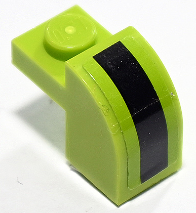 Lego Slope, Curved 2 x 1 x 1 1/3 with Recessed Stud with Black Stripe Pattern (Sticker) - Set 75888 / Lime