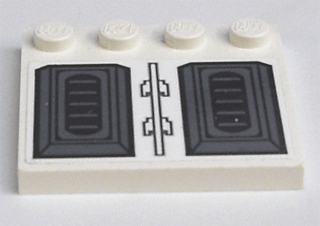 Lego Tile, Modified 4 x 4 with Studs on Edge with Black and Dark Bluish Gray Vents on White Background Pattern (Sticker) - Set 7676