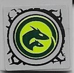 Lego Tile 2 x 2 with Dark Green Dragon Head in Lime Round Window on Light Bluish Gray Background Pattern (Sticker) - Set 40556