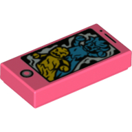 Lego Tile 1 x 2 with Smart Phone and Yellow and Dark Azure Ghosts Print / Coral