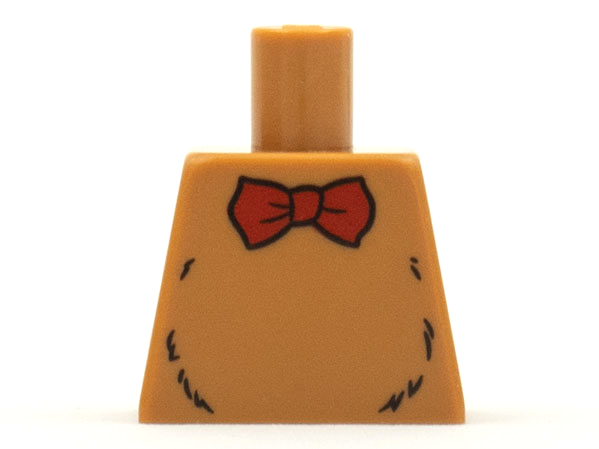 Lego Torso Red Bow Tie and Black Fur Lines Pattern (BAM) / Medium Nougat