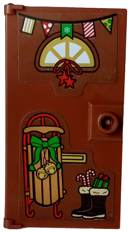 Lego Door 1 x 4 x 6 with Stud Handle with Gold Window and Letterbox, Christmas Decoration, Medium Nougat and Red Sleigh, Dark Brown Boots Pattern (Stickers) - Set 4002023