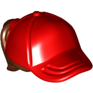 Lego Hair and Hat / Cap, Ponytail Reddish Brown Print / Red