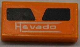 Lego Tile 1 x 2 with White 'Hevado' and 2 Black Air Intakes Pattern (Sticker) - Set 8125 / Orange