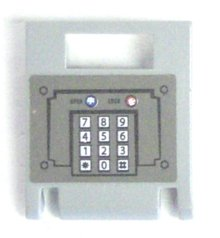 Lego Container, Box 2 x 2 x 2 Door with Slot with Keypad and Blue and Red Buttons on Dark Gray Background Pattern (Sticker) - Set 7035 / Light Gray