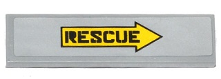 Lego Tile 1 x 4 with Yellow Arrow with 'RESCUE' Pointing Right Pattern (Sticker) - Set 70815 / Light Bluish Gray