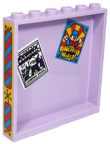 Lego Panel 1 x 6 x 5 with 'STUNT SHOW COMING SOON' and 'HAPPY WORLD' Posters on Inside and Red and Dark Azure Stripes Pattern (Stickers) - Set 70432 / Lavender