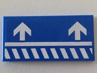 Lego Tile 2 x 4 with White Danger Stripes and Short Arrows Pattern Model Left (Sticker) - Set 70816 / Blue
