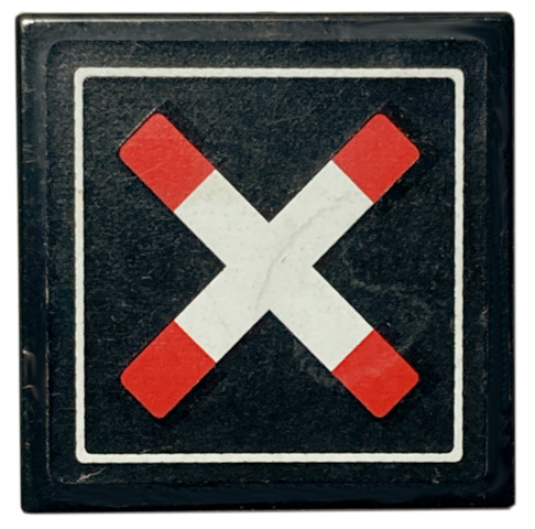 Lego Tile 2 x 2 with Crossed Bars with Squared Ends and Thin Border (Train Crossing) Pattern (Sticker) - Sets 60051 / 60098 / Black
