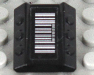Lego Brick, Modified 2 x 2 No Studs, Sloped with 6 Side Pistons Raised with Silver Barcode Pattern (Sticker) - Set 7713