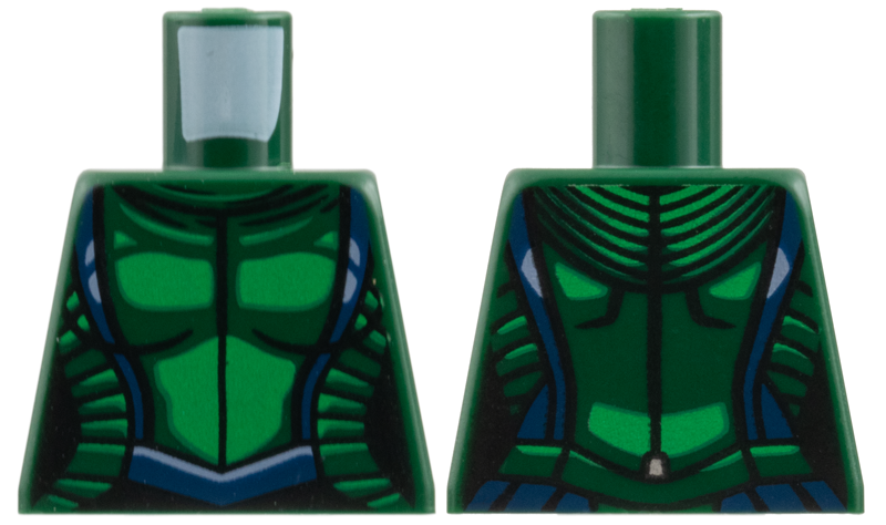Lego Torso Female Outline, Black Neckline and Lines, Dark Blue Trim and Belt Pattern / Dark Green