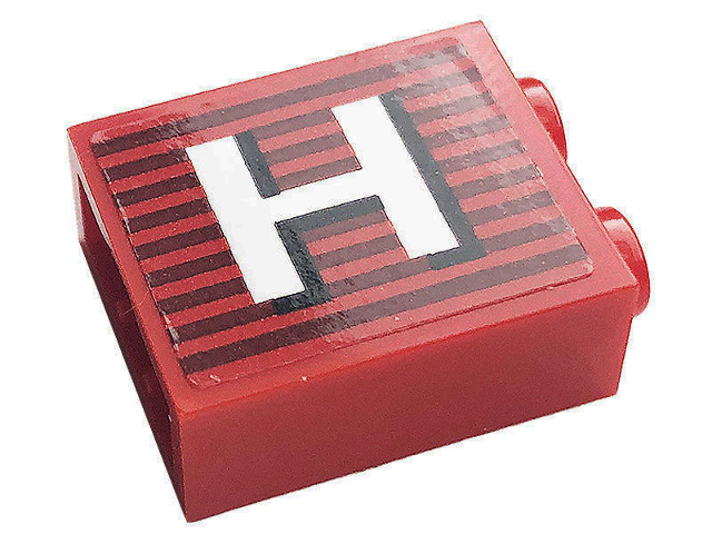 Lego Brick 1 x 2 x 2 with Inside Stud Holder with Gray Stripes and White Capital Letter H Pattern (Sticker) - Set 10272