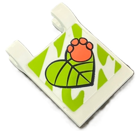 Lego Flag 2 x 2 Square with Flat Edge with Coral Paw Print on Lime Heart Shaped Leaf Pattern (Sticker) - Set 41423