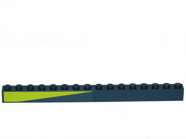 Lego Brick 1 x 16 with Lime Triangle on Dark Blue Background Pattern (Sticker) - Set 70835 / Dark Blue
