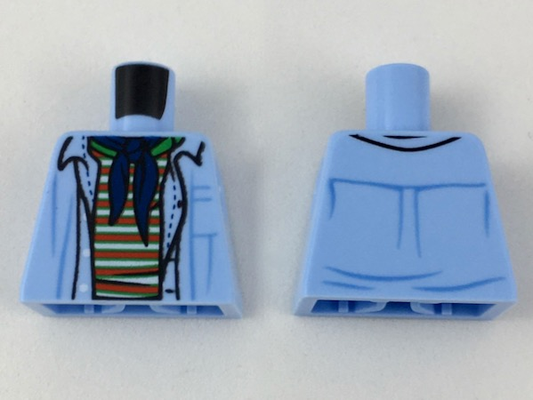Lego Torso Open Shirt with Striped Undershirt and Dark Blue Bandana Pattern / Bright Light Blue