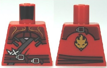 Lego Torso Ninjago Wrap with Shoulder Armor and Belt, Gold Lion on Back Pattern / Red