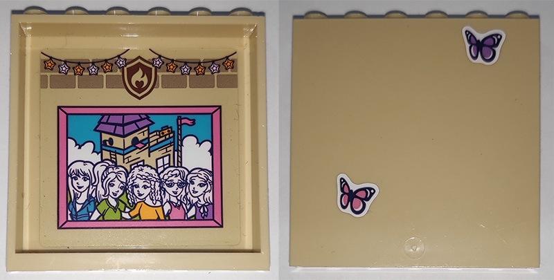 Lego Panel 1 x 6 x 5 with Butterflies on Outside and Fairy Lights and Picture of 5 Friends Characters Pattern on Inside (Stickers) - Set 41340 / Tan