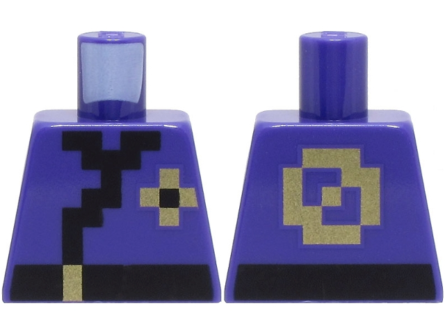 Lego Torso Pixelated Ninja Tunic with Black Hems and Sash, Gold Buckle and Symbols Pattern / Dark Purple