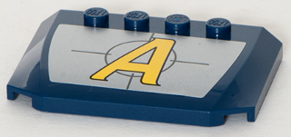 Lego Wedge 4 x 6 x 2/3 Triple Curved with Yellow Capital Letter A over Crosshairs Agents Logo on Silver Background Pattern (Sticker) - Set 8634 / Dark Blue