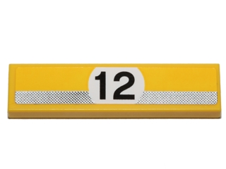Lego Tile 1 x 4 with Silver Stripe with Black Dots and '12' in White Circle Pattern (Sticker) - Set 40193 / Yellow