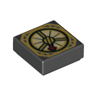 Lego Tile 1 x 1 with Compass with Thin Dark Red Needle and Details Print
