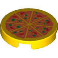 Lego Tile Round 2 x 2 with Pizza Print / Yellow