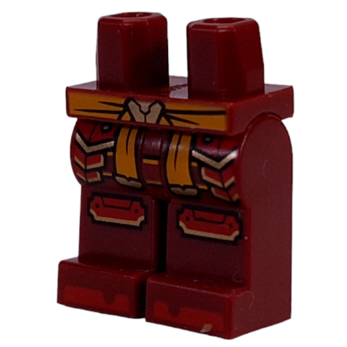 Lego Hips and Dark Red Legs with Orange Belt, Gold/Red Armor print / Dark Red