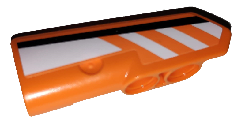 Lego Technic, Panel Fairing #22 Very Small Smooth, Side A with Black and White Stripes on Orange Background Pattern (Sticker) - Set 42038 / Orange