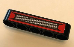 Lego Technic, Liftarm Thick 1 x 5 with Grille on Red Background Pattern (Sticker) - Set 42098 / Black