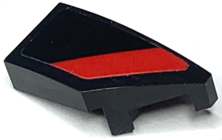 Lego Wedge 2 x 1 x 2/3 Right with Red Stripe on Black Background Pattern (Sticker) - Set 30434 / Black